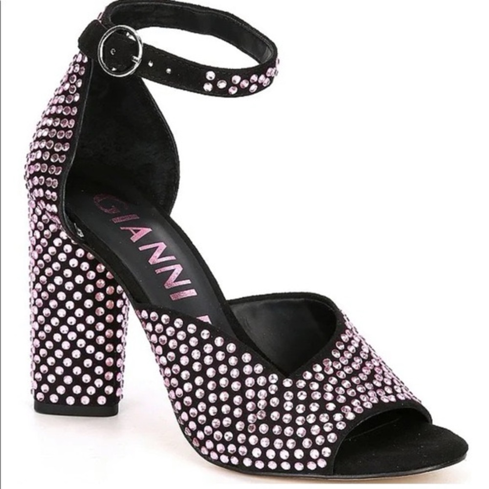 Ganni Black Heels with Pink Studs